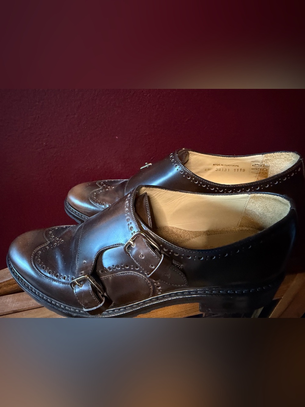 Men's Double Monk Brogue Oxfords in Dark Brown Leather